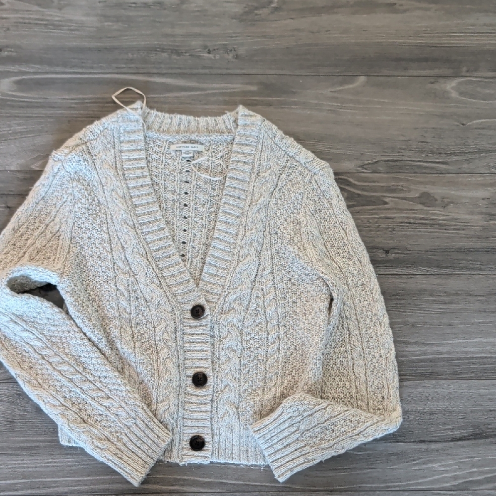 American Eagle Outfitters Beige Cable Knit Cardigan